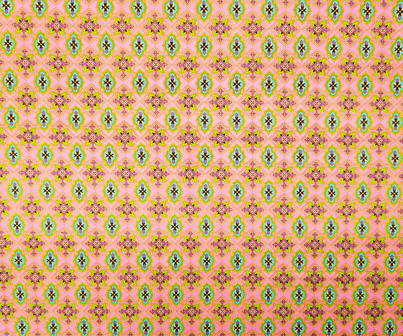 Pink-Multi Cotton Stretch Moroccan Printed Poplin Woven Fabric