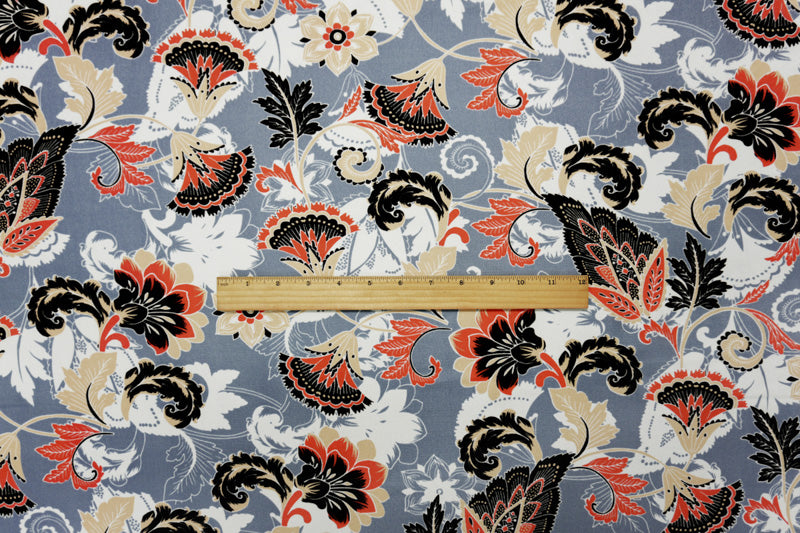 Gray-White-Multi Poly Floral Printed Crepe Woven Fabric
