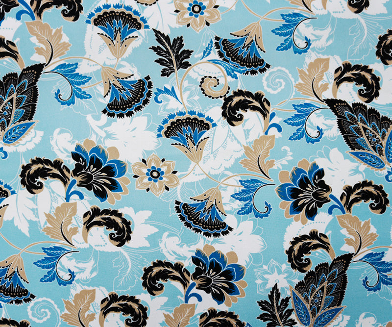 Blue-White-Multi Poly Floral Printed Crepe Woven Fabric