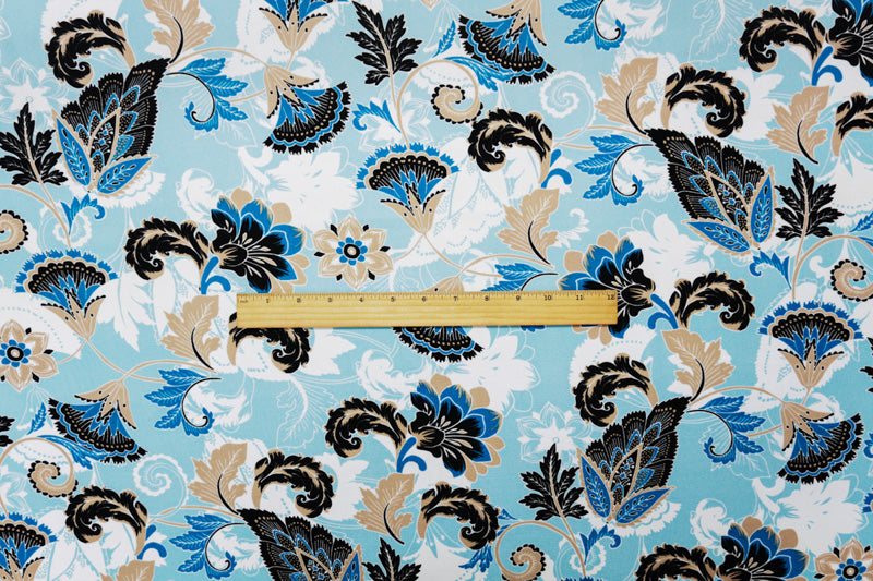 Blue-White-Multi Poly Floral Printed Crepe Woven Fabric
