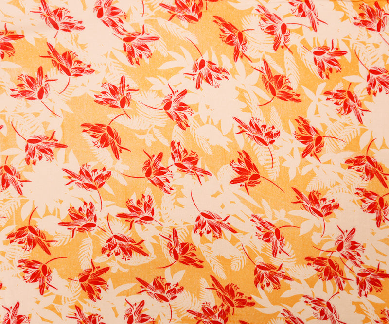 Orange-White-Red Rayon Floral Printed Crepe Woven Fabric