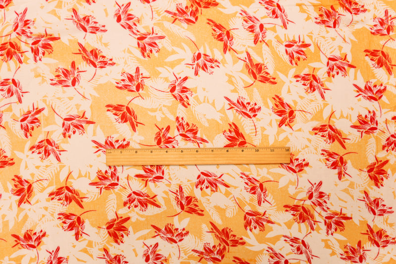 Orange-White-Red Rayon Floral Printed Crepe Woven Fabric