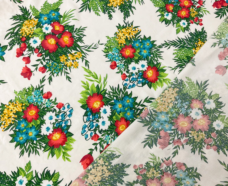 Blue-Green-Multi Rayon Floral Printed Challis Woven Fabric