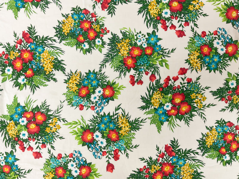 Blue-Green-Multi Rayon Floral Printed Challis Woven Fabric