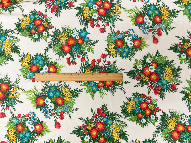 Blue-Green-Multi Rayon Floral Printed Challis Woven Fabric