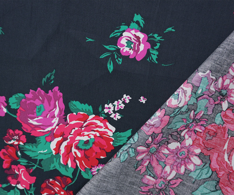 Blue-Red-Multi Cotton Floral Printed Poplin Woven Fabric