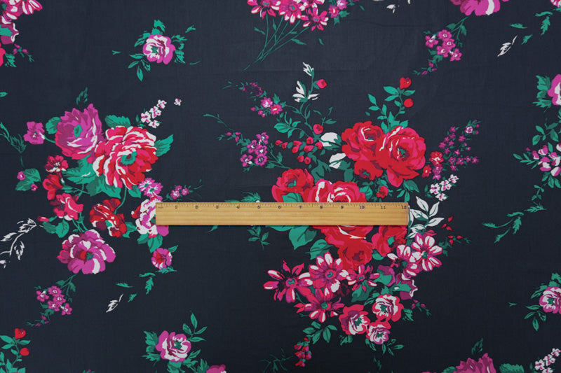 Blue-Red-Multi Cotton Floral Printed Poplin Woven Fabric