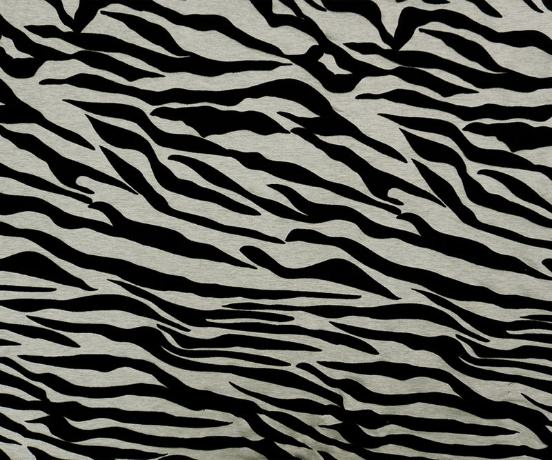 1 3/4 YD PC-Black Cotton Blend Tiger Velvet Flock Printed Jersey Knit Fabric