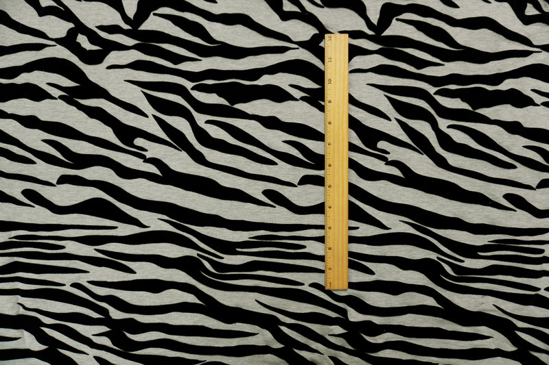1 3/4 YD PC-Black Cotton Blend Tiger Velvet Flock Printed Jersey Knit Fabric