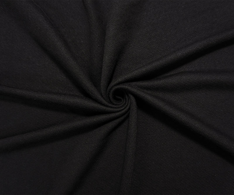 1 1/2 YD PC-Black Poly Blend Solid French Terry Knit Fabric