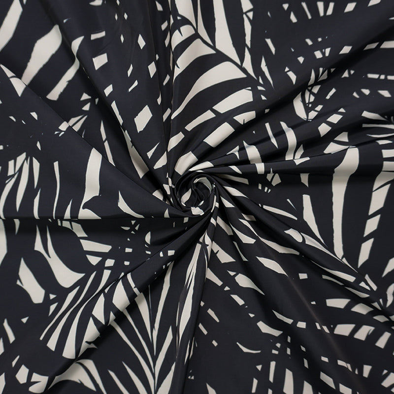 Black Palm Leaves Printed Micro Poly Boardshort Woven Fabric