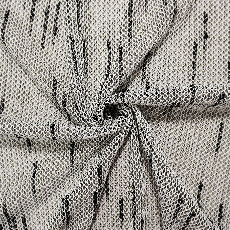 White-Black Famous Maker Poly Rayon Slub Texture Net Knit Fabric