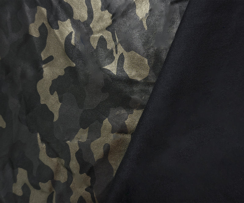 1 YD PC-Black Famous Maker PU Blend Camo Printed Soft Shell Fabric