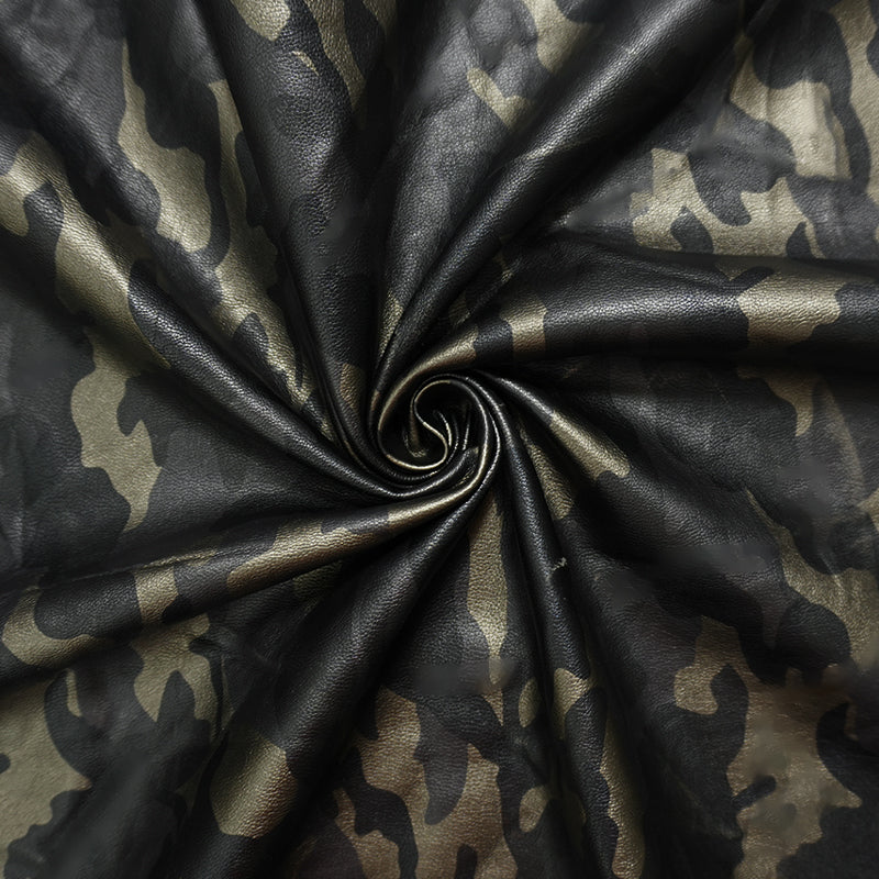 1 YD PC-Black Famous Maker PU Blend Camo Printed Soft Shell Fabric