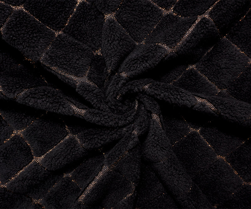 1 3/8 YD PC-Black Famous Maker Poly Acrylic Diamond Sherpa Fleece Knit Fabric