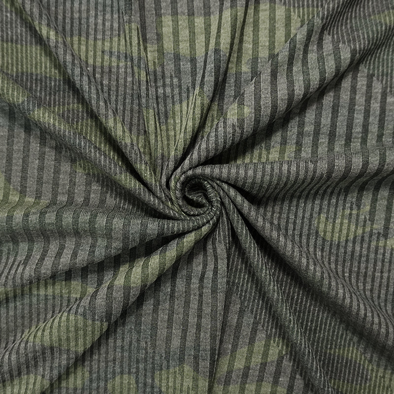 Green Famous Maker Poly Rayon Spandex Camo Rib Knit Yoga Fabric