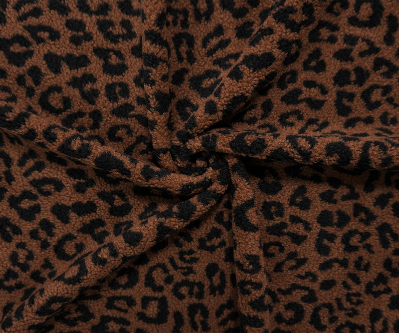 1 7/8 YD PC-Brown Famous Maker Poly Blend Leopard Sherpa Fleece Knit Fabric