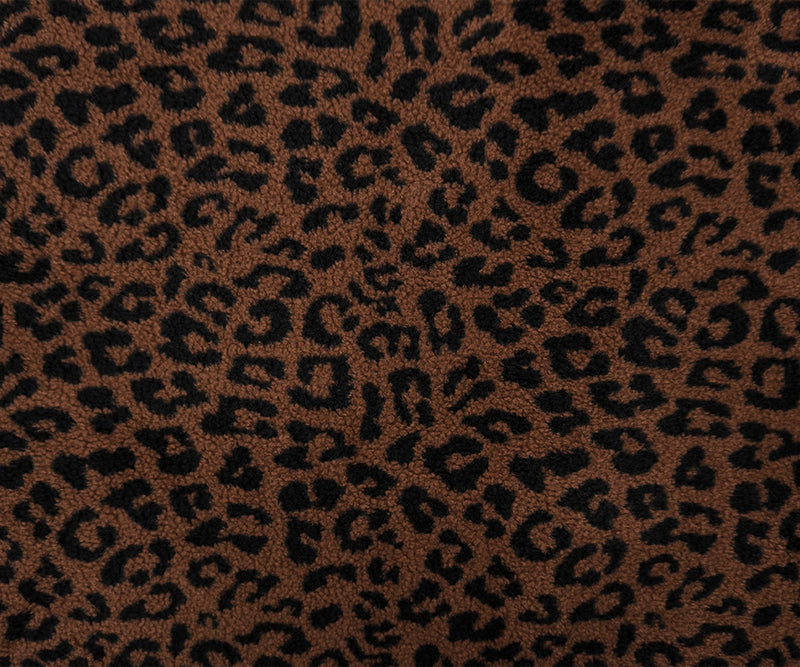 1 7/8 YD PC-Brown Famous Maker Poly Blend Leopard Sherpa Fleece Knit Fabric