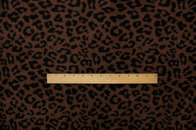 1 7/8 YD PC-Brown Famous Maker Poly Blend Leopard Sherpa Fleece Knit Fabric