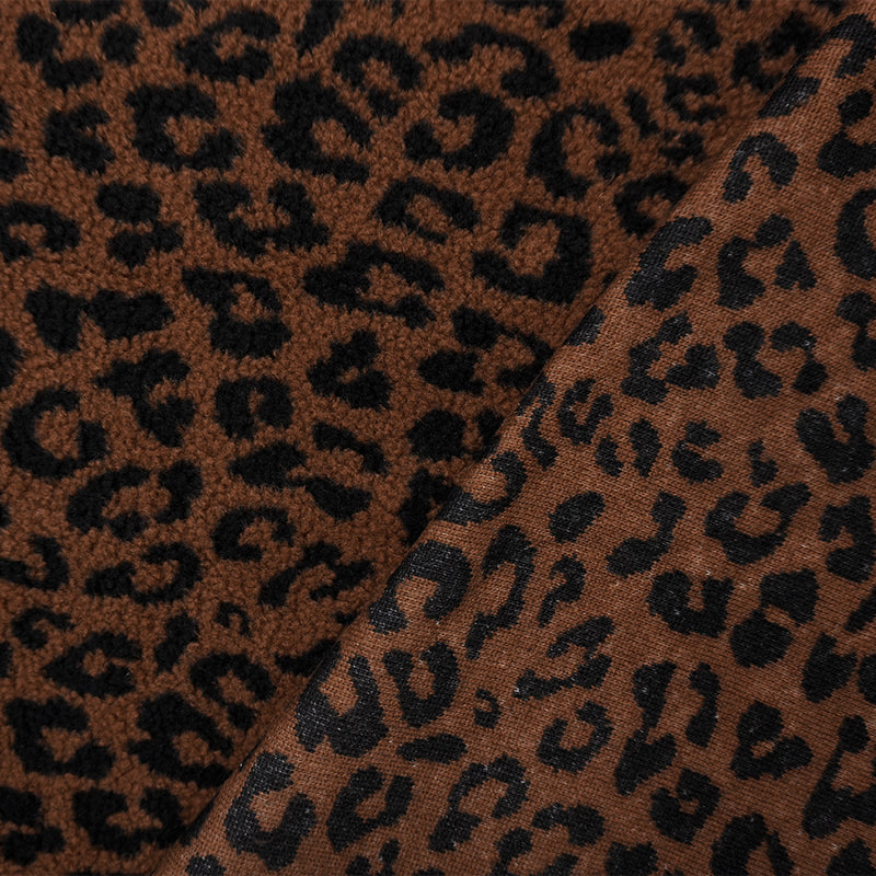 Brown Famous Maker Poly Blend Leopard Sherpa Fleece Knit Fabric