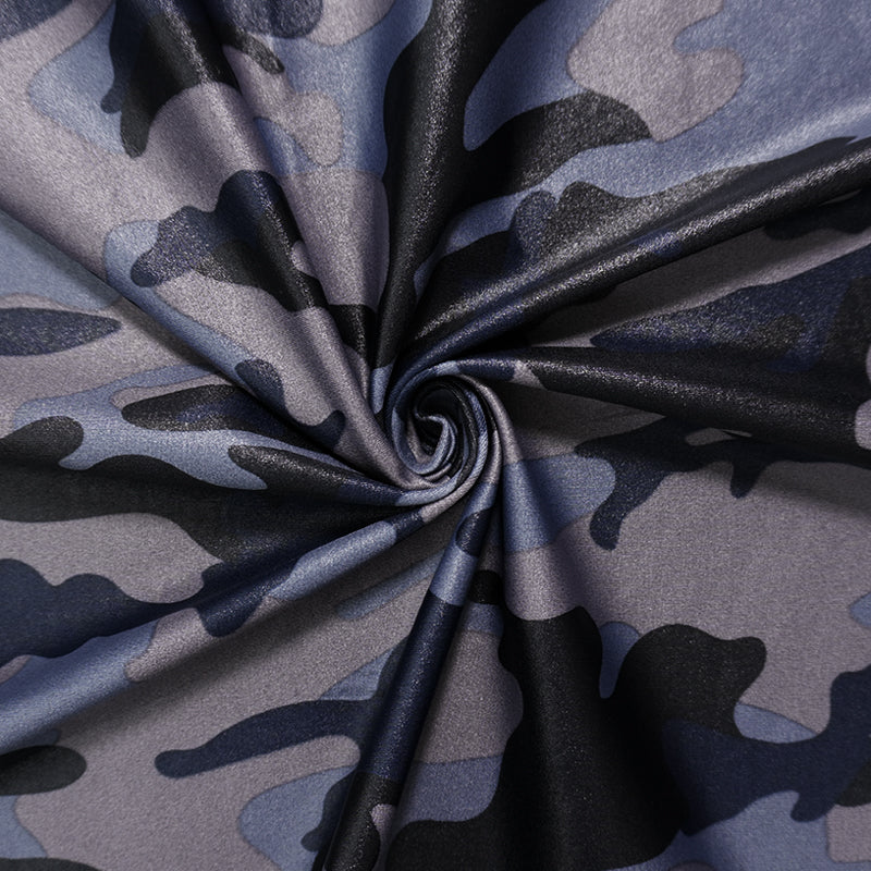 Blue-Multi Famous Maker Nylon Camo Printed Satin Tricot Knit Fabric