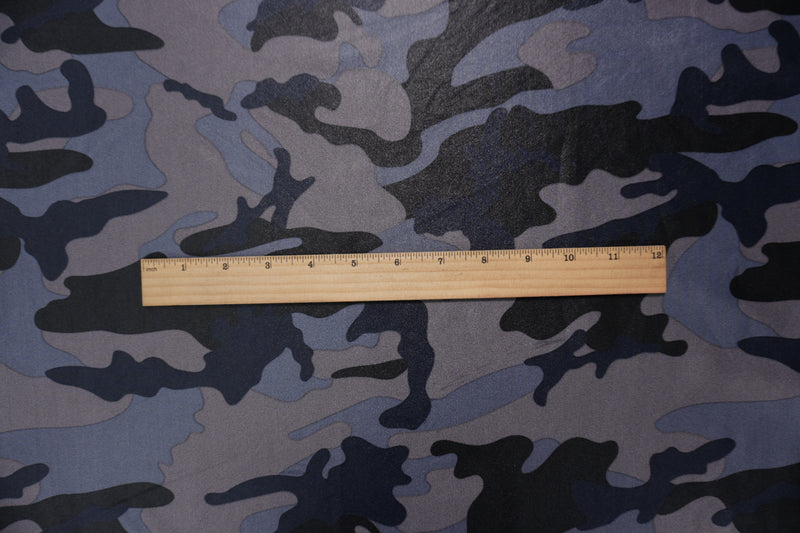 Blue-Multi Famous Maker Nylon Camo Printed Satin Tricot Knit Fabric