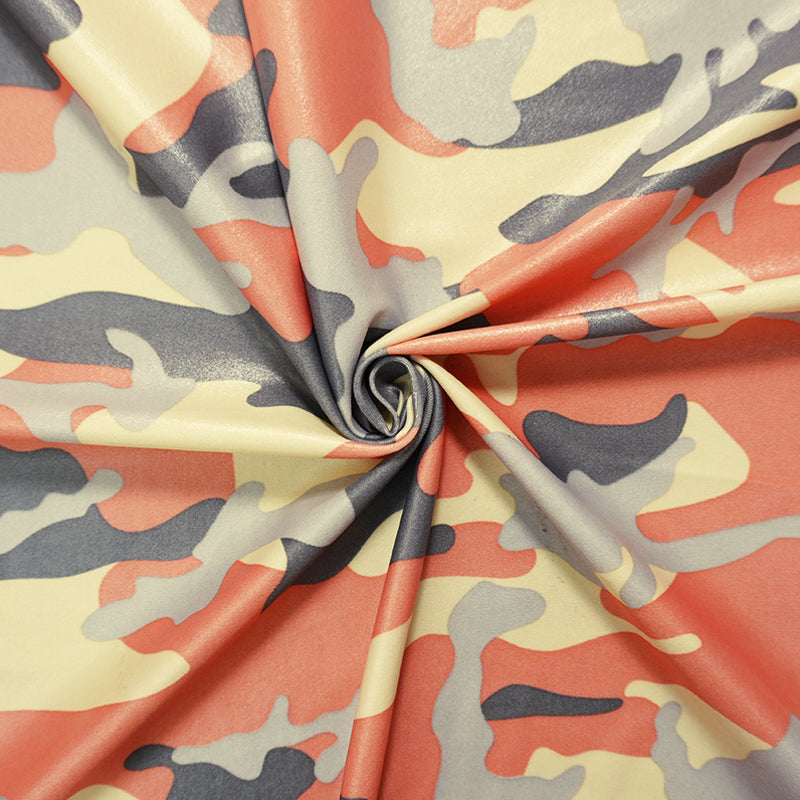 Orange-Multi Famous Maker Nylon Camo Satin Tricot Knit Fabric