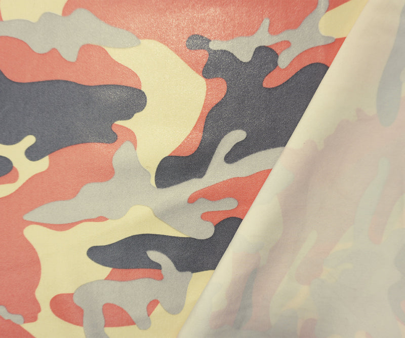Orange-Multi Famous Maker Nylon Camo Satin Tricot Knit Fabric