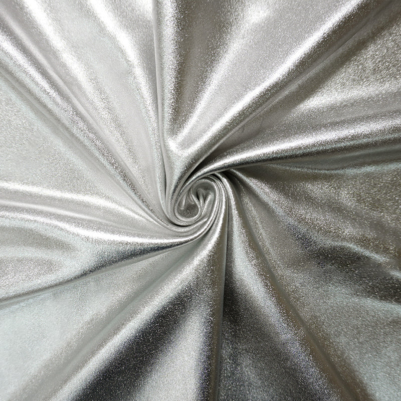 1 YD PC-Silver Famous Maker Nylon Spandex Foil Print Double Knit Fabric