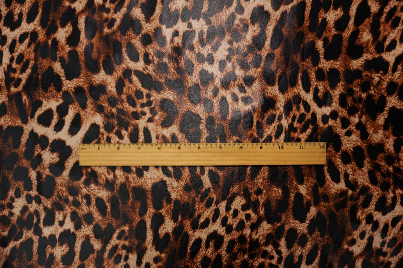 1 5/8 YD PC-Brown Famous Maker Nylon Spandex Cheetah Satin Tricot Knit Fabric