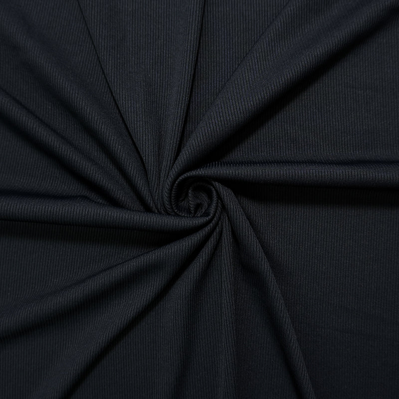 Black Famous Maker Nylon Spandex Solid Rib Knit Fabric