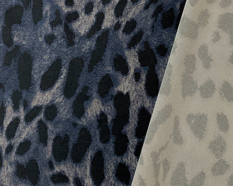 Blue Cheetah Printed Satin Tricot Knit Famous Maker Yoga Fabric