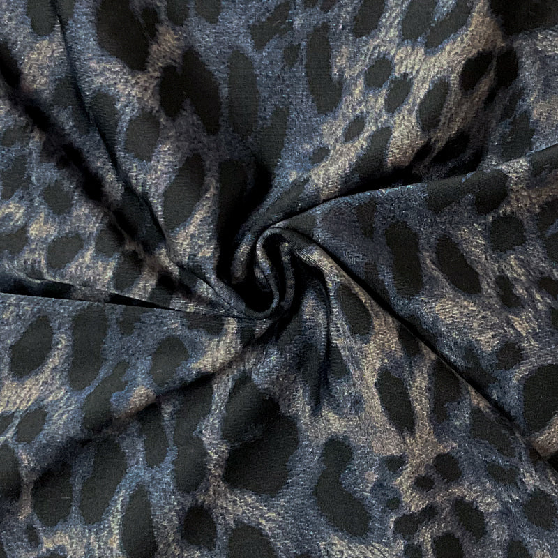 Blue Cheetah Printed Satin Tricot Knit Famous Maker Yoga Fabric