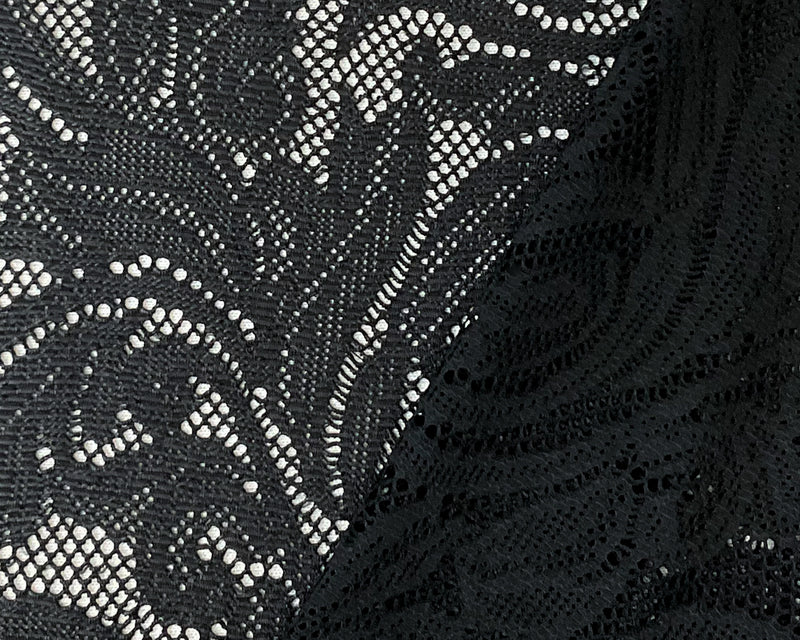 1 1/2 YD PC-Black Pleather-Like Floral Raschel Lace Knit Famous Maker Fabric