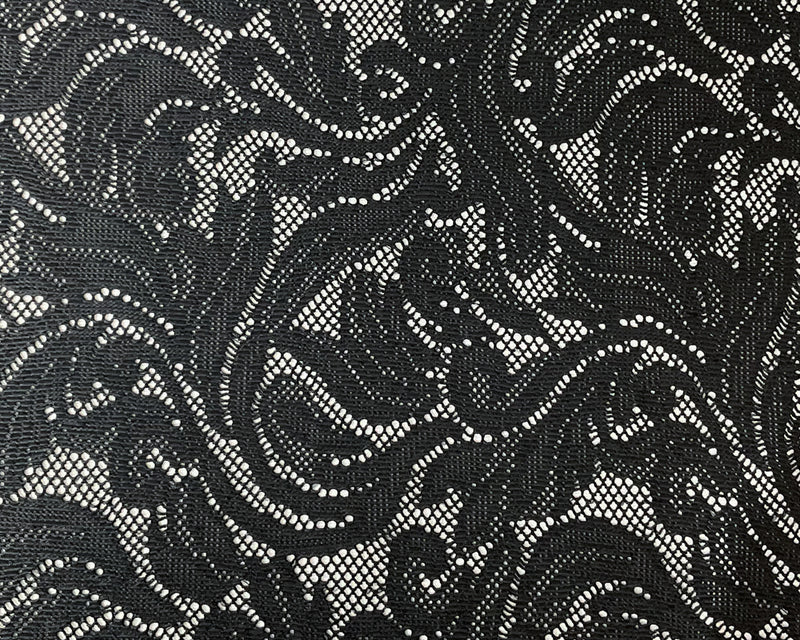 1 1/2 YD PC-Black Pleather-Like Floral Raschel Lace Knit Famous Maker Fabric