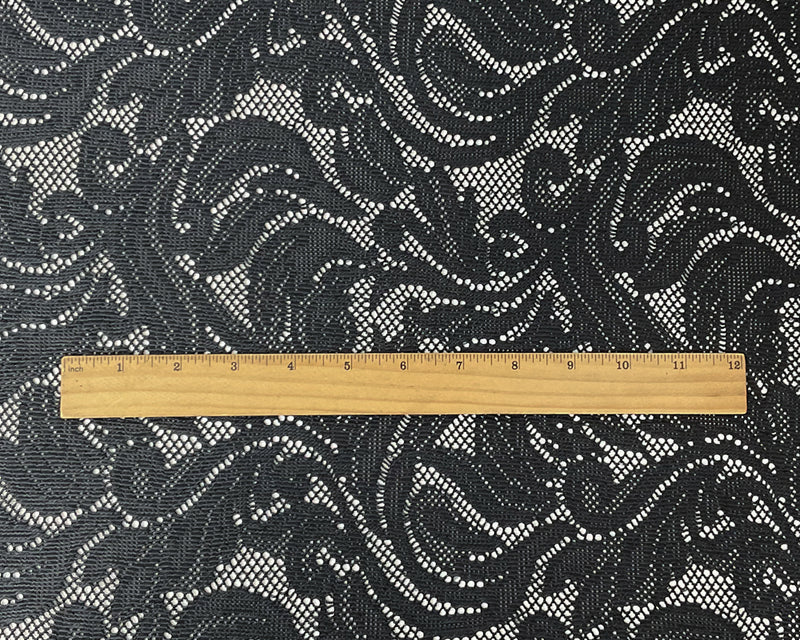 1 1/2 YD PC-Black Pleather-Like Floral Raschel Lace Knit Famous Maker Fabric