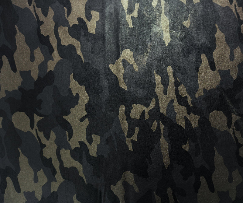 Black-Gold Famous Maker Vinyl Cotton Camo Print Bonded Pleather Fabric