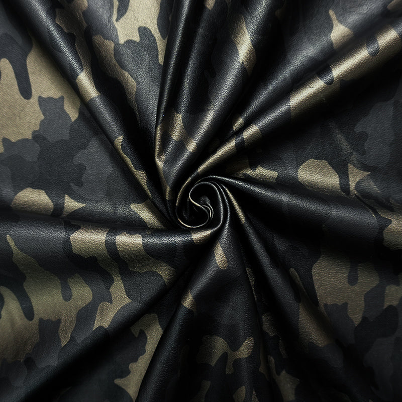 Black-Gold Famous Maker Vinyl Cotton Camo Print Bonded Pleather Fabric