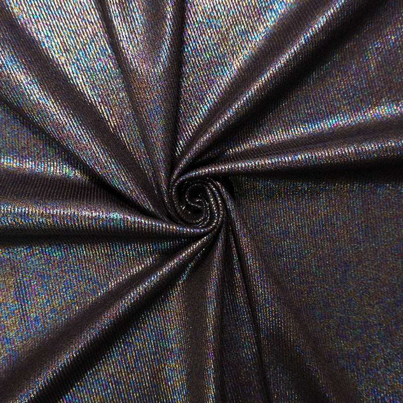 1 1/8 YD PC-Iridescent-Multi Famous Maker Poly Foil Print Rib Knit Fabric