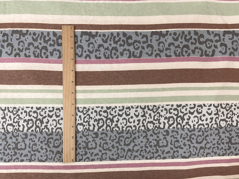 Purple-Beige-Multi Poly Stripe Leopard Printed Jersey Knit Fabric