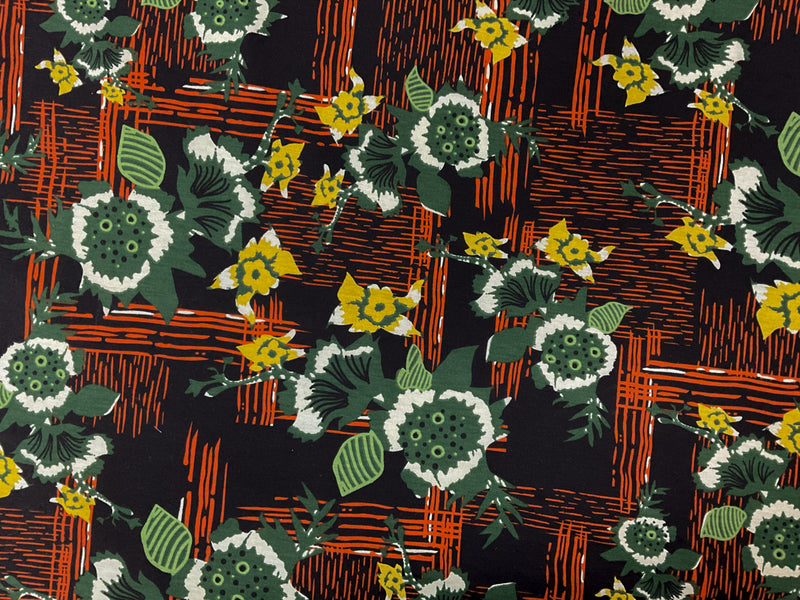 Black-Green-Multi Poly Stretch Floral Printed Jersey Knit Fabric