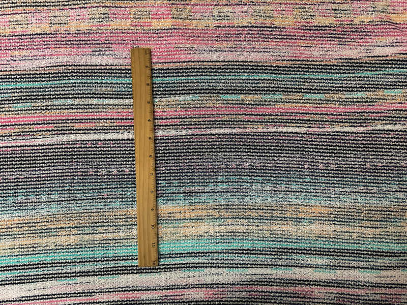 3 3/4 YD PC-Blue-Multi Poly Blend Stripe Stretch Jersey Sweater Knit Fabric