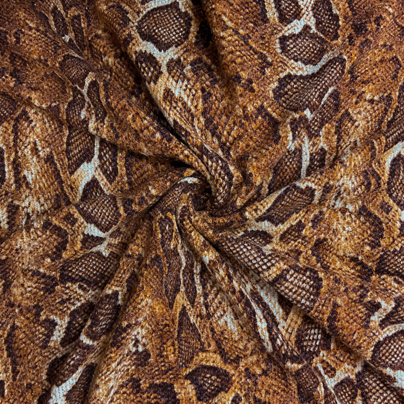 Orange-Brown Poly Stretch Snake Printed Texture Knit Fabric