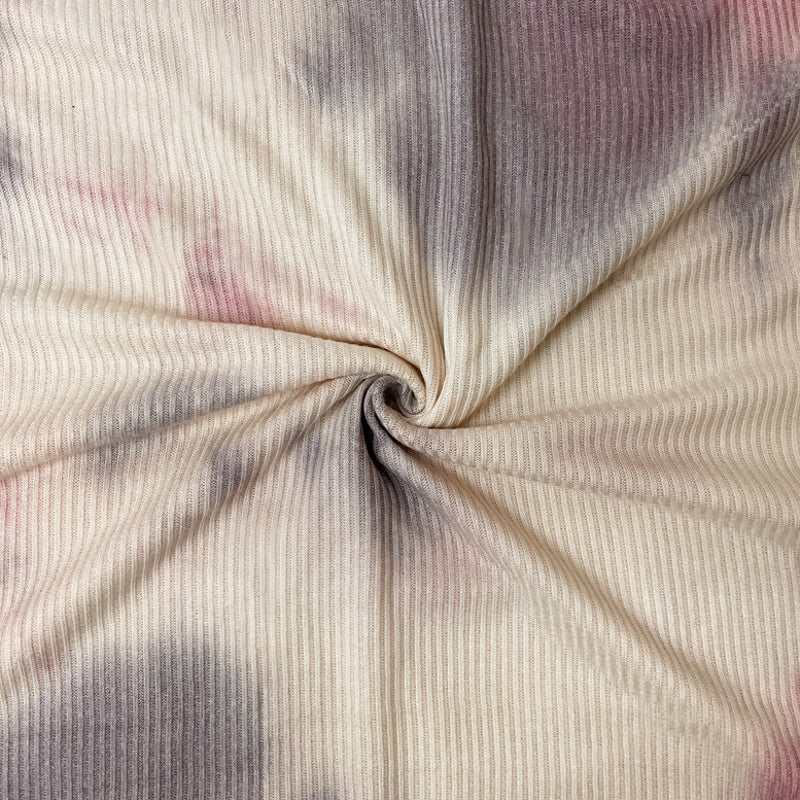 Purple-Beige Cotton Stretch Tie Dye Brushed Face Rib Knit Fabric