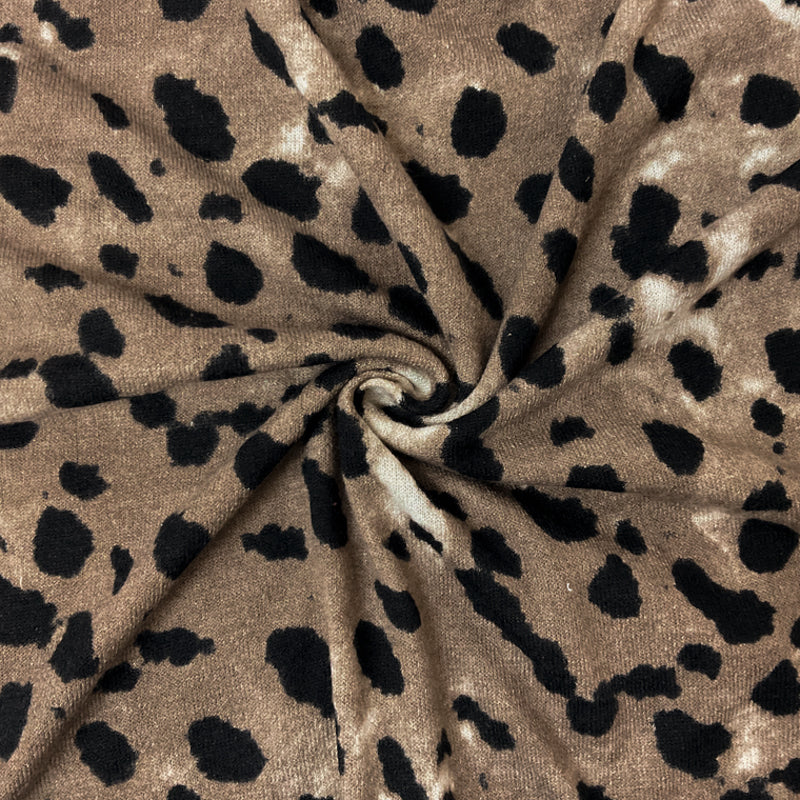 1 3/4 YD PC-Brown Poly Stretch Leopard Printed Jersey Sweater Knit Fabric