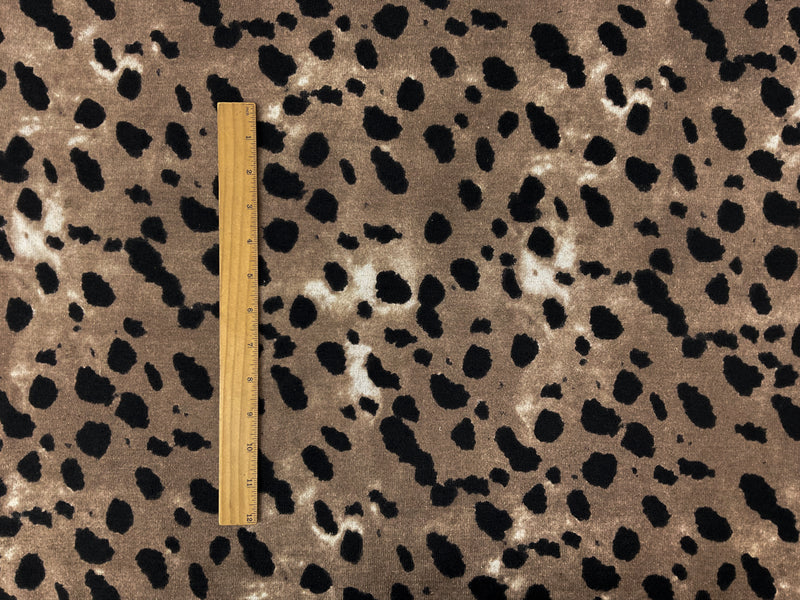 1 3/4 YD PC-Brown Poly Stretch Leopard Printed Jersey Sweater Knit Fabric