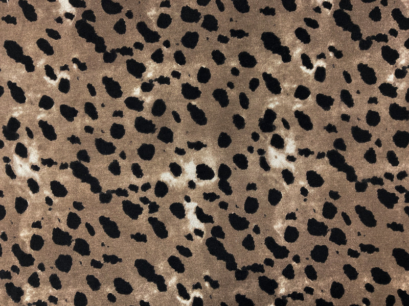 Brown Poly Stretch Leopard Printed Jersey Sweater Knit Fabric