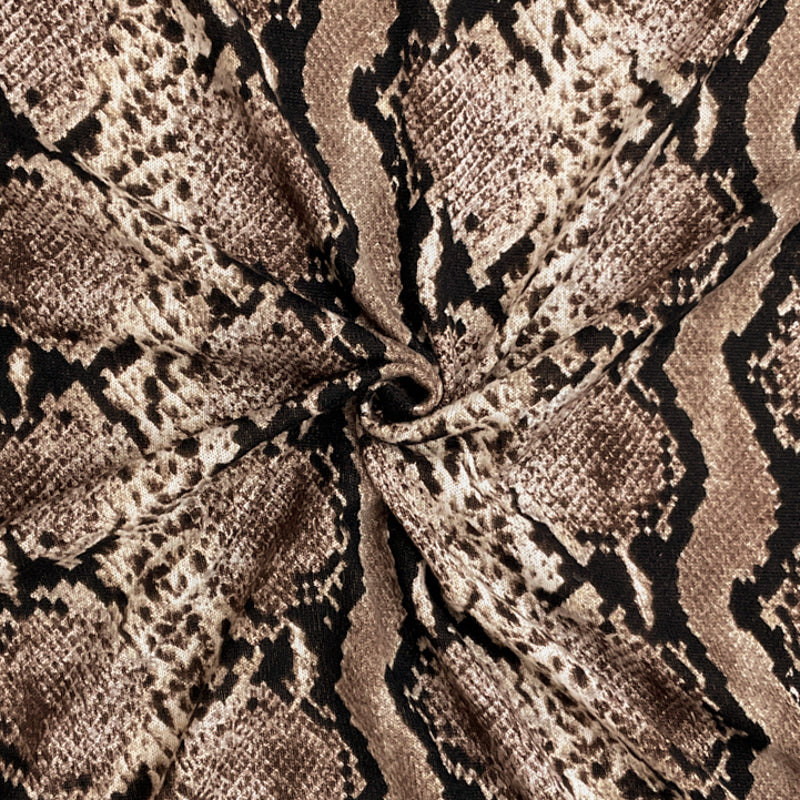 Brown-Black Poly Snake Print Brushed Face Jersey Knit Fabric