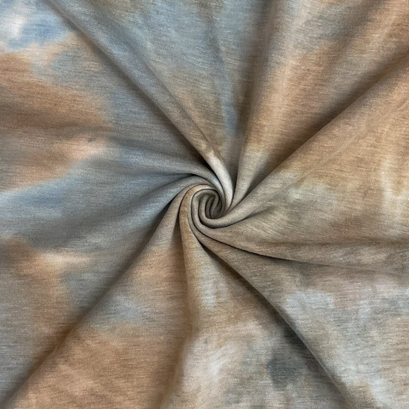Brown-Multi Poly Rayon Spandex Stretch Tie Dye Fleece Knit Fabric