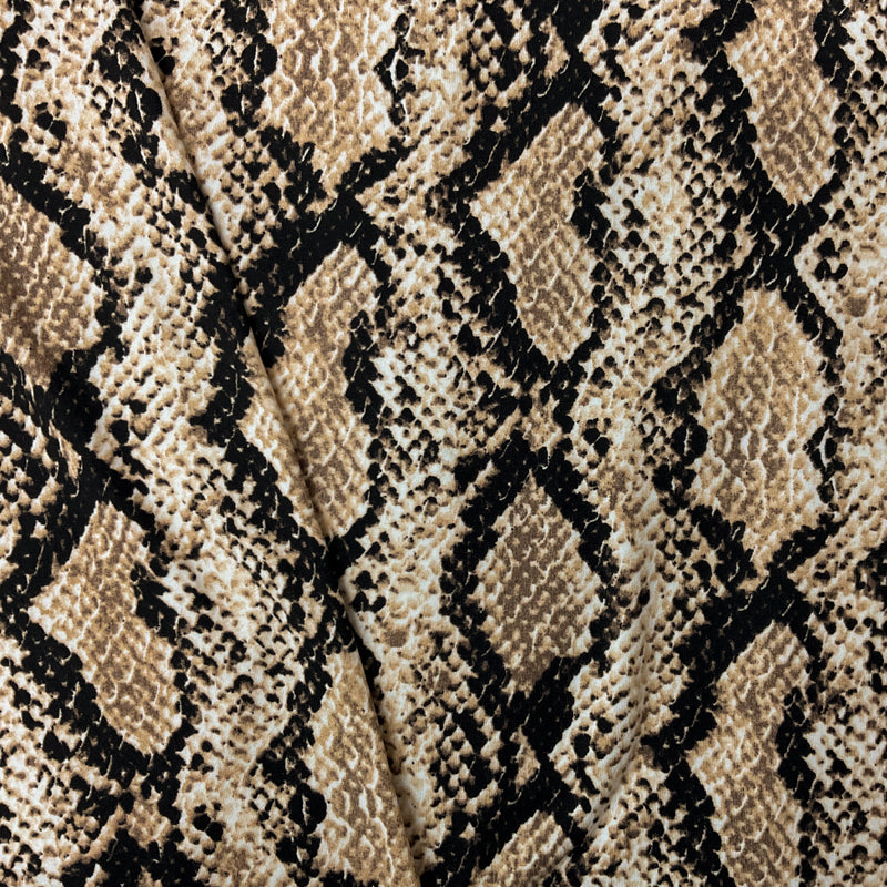 Brown-Black Poly Spandex Reptile Printed Double Brushed Jersey Knit Fabric